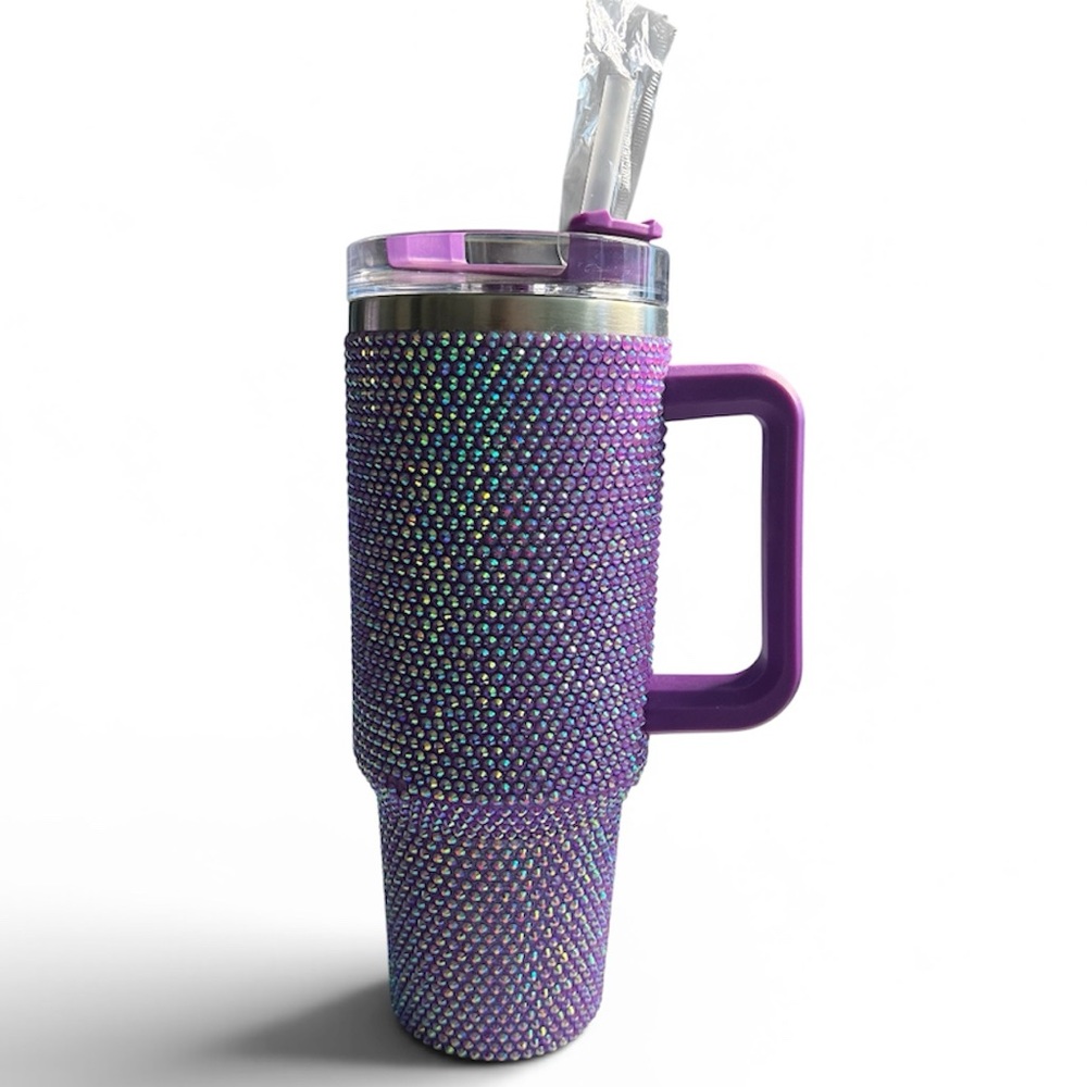 Purple Rhinestone Tumbler with Handle